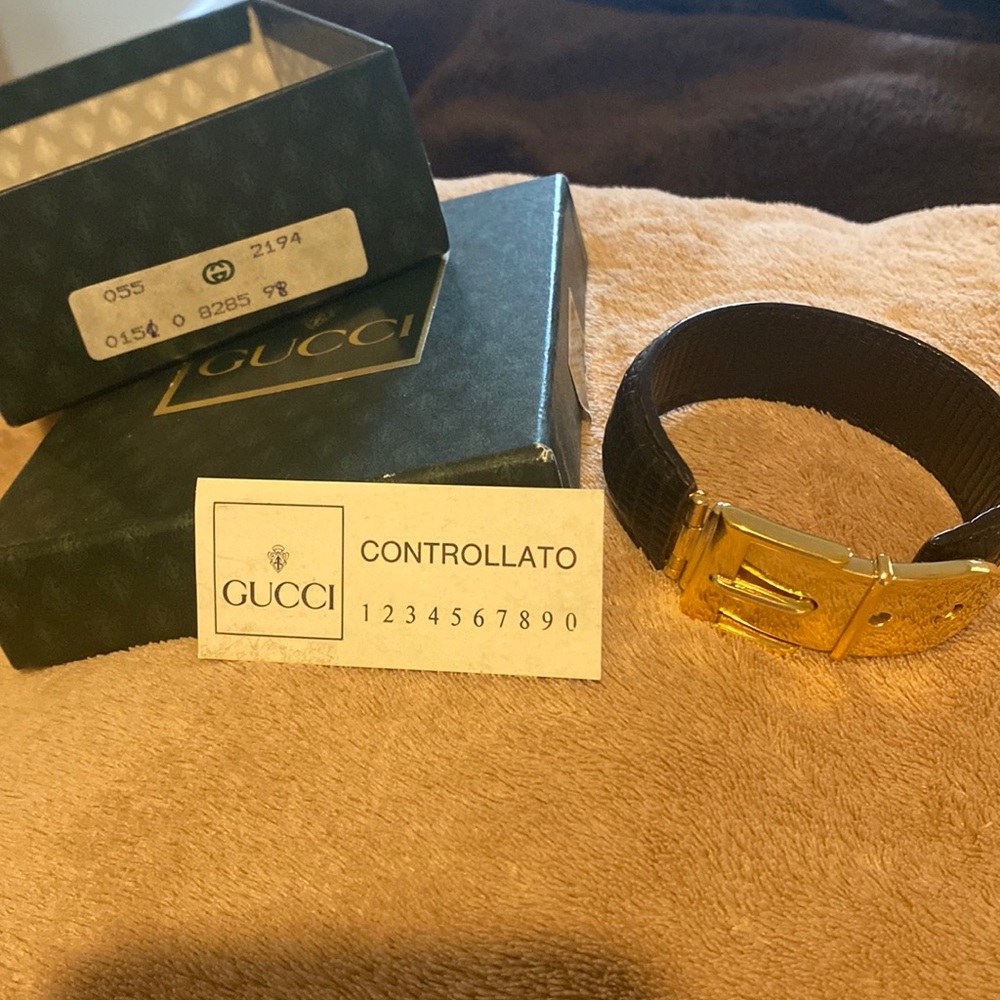 Gucci Cuff Black Lizard with Gold Buckle